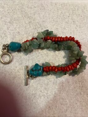 Adventerine - Red Coral - Turquoise - Sterling Silver Toggle - Women’s Bracelet